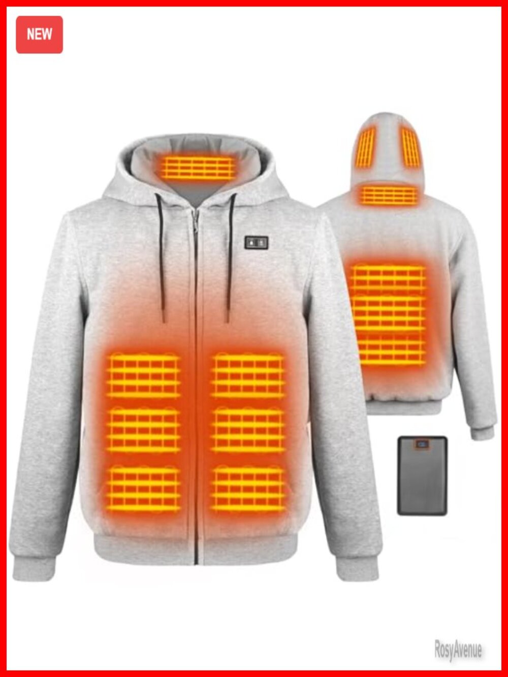 Heated Hoodie With 16000mAh Battery Pack, 6 Heating Zones, Zip Up Thermal
